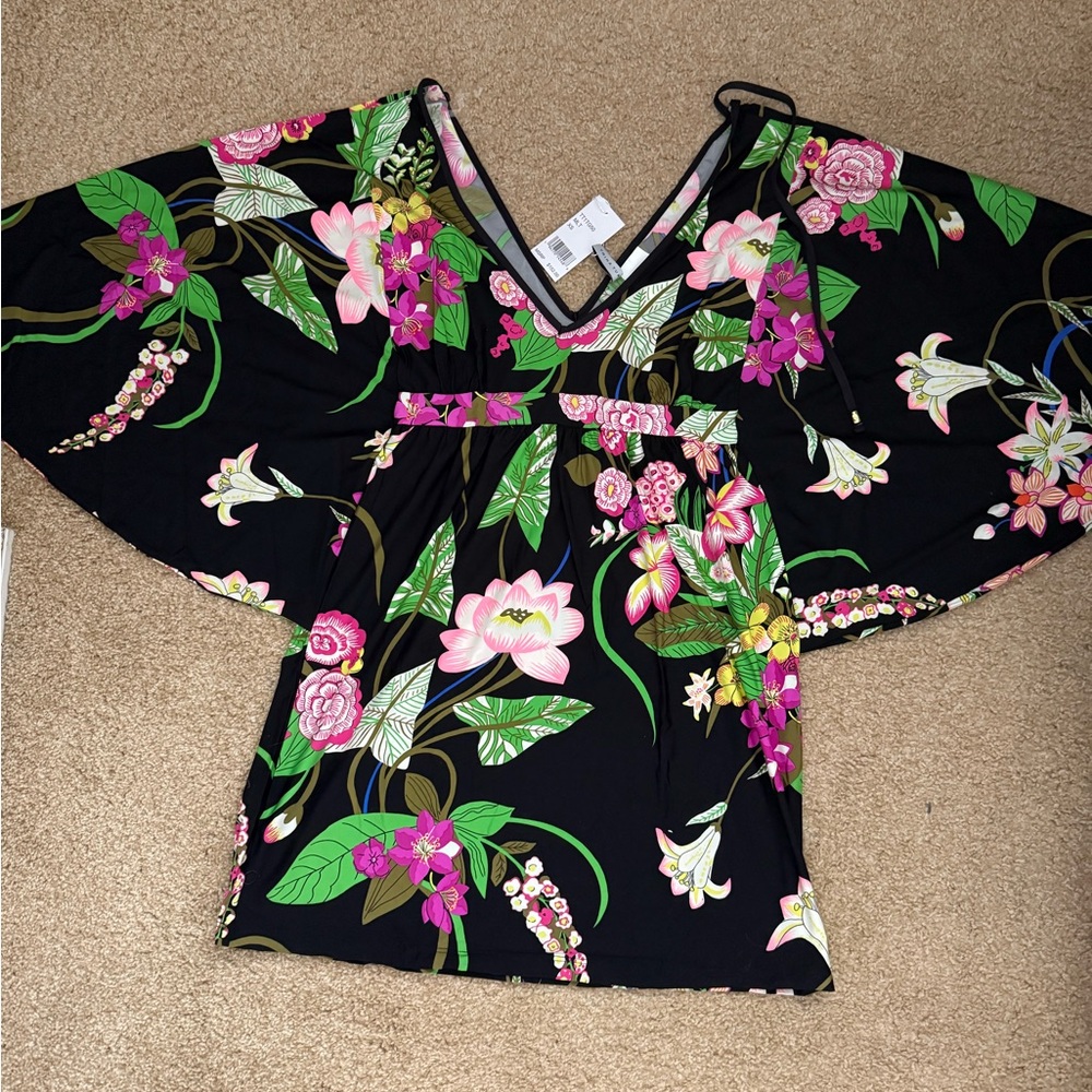 NWT Trina Turk Moonlit Lotus Swimsuit Cover Up Tunic Dress XS MSRP $152